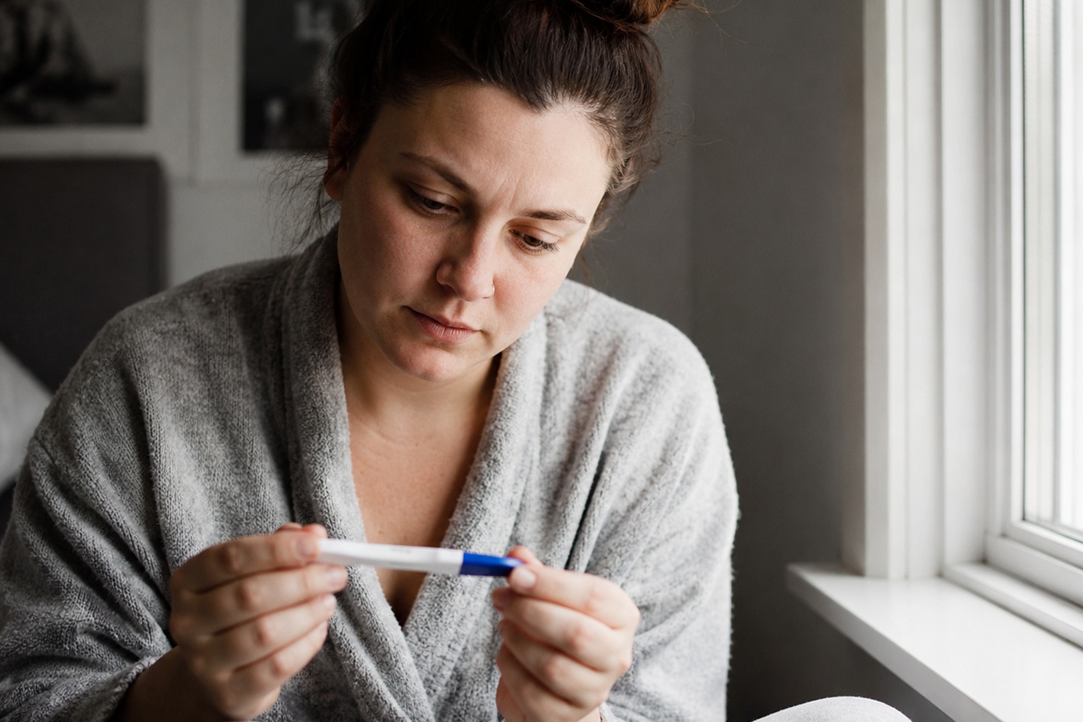 Dona consultant un test d'embaràs