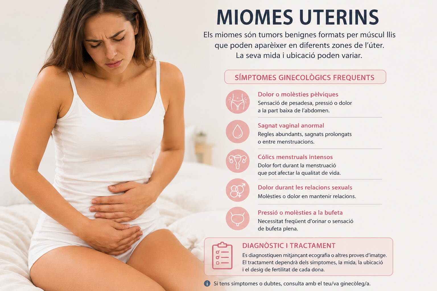 Símptomes freqüents, diagnòstic i tractament dels miomes uterins