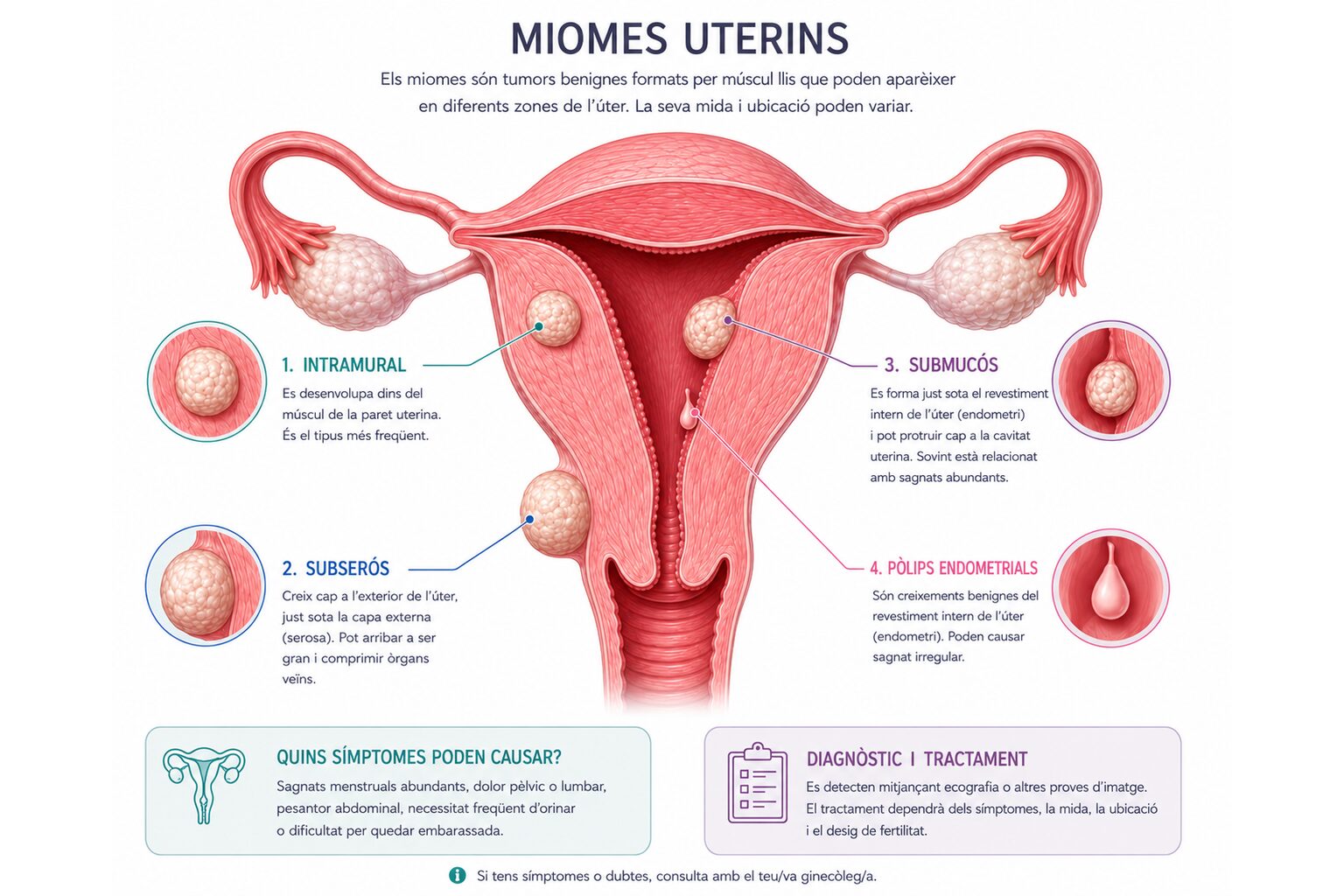 Tipus i localització dels miomes uterins i els pòlips endometrials