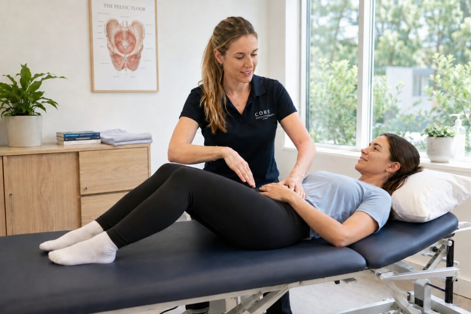 Fisioterapeuta explicant l'anatomia i el funcionament del sòl pelvià